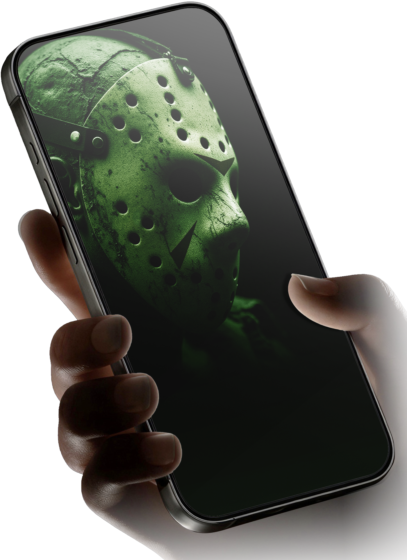 Jason Voorhees and Michael Myers lockscreens glowing on a phone held in a hand