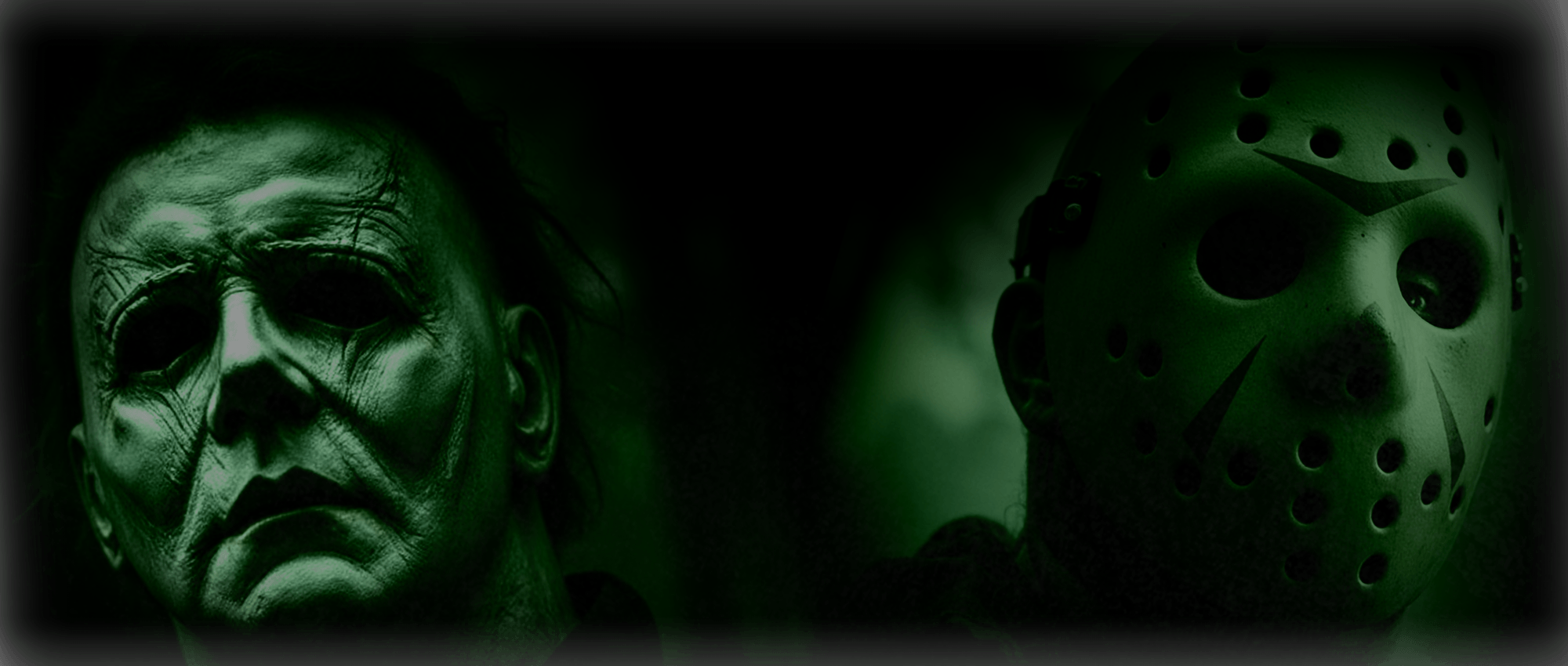 Michael Myers and Jason Voorhees lit in toxic decay green